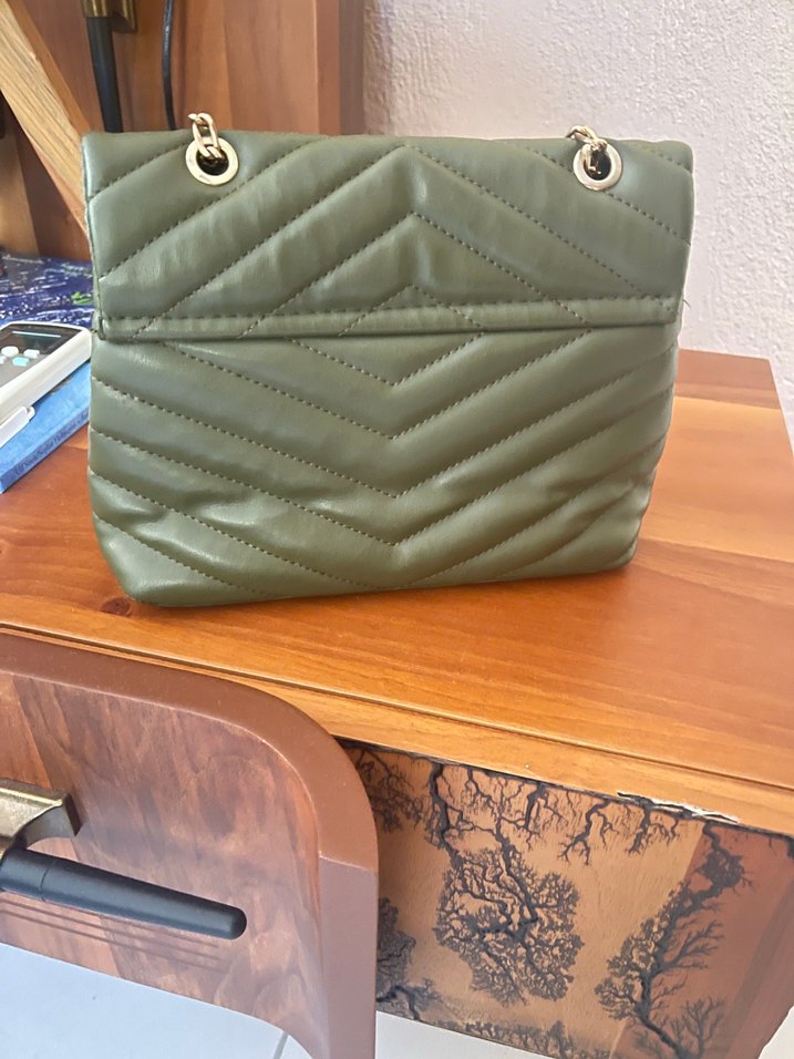 Zincir Detaylı Haki Deri Kadın Çanta - Görsel 3