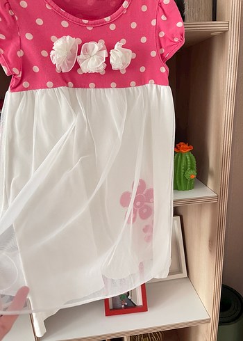 Kız Çocuk Pembe Kısa Kollu Pamuklu Elbise - Görsel 2