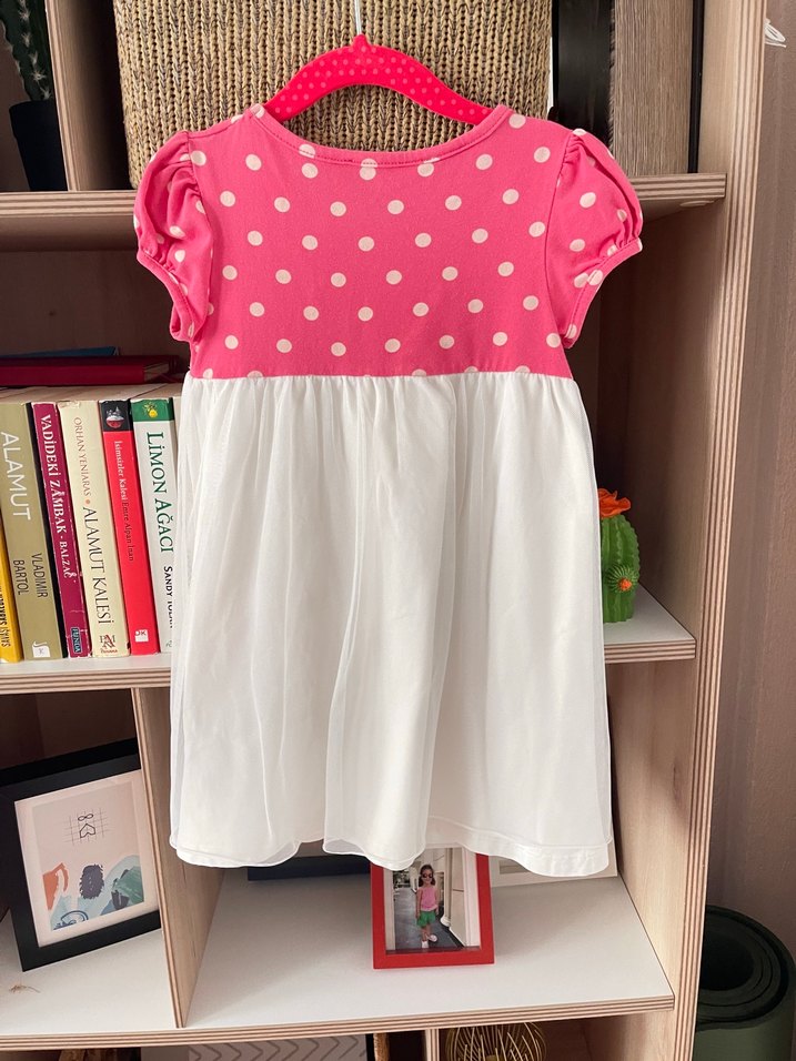 Kız Çocuk Pembe Kısa Kollu Pamuklu Elbise - Görsel 3