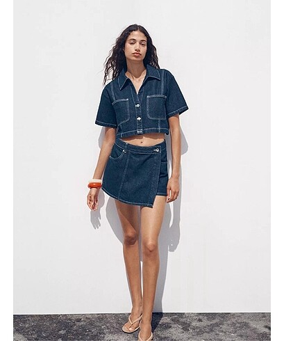 zara denim şort etek