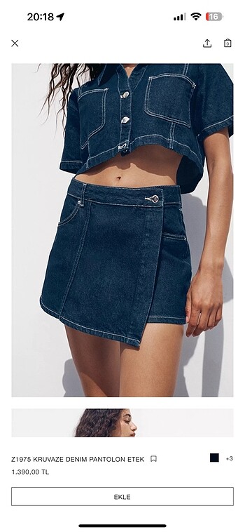 Zara zara denim şort etek