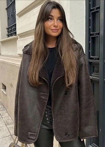 Zara Kahverengi İçi Yünlü Ceket - Görsel 10