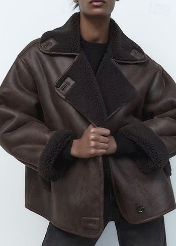 Zara Kahverengi İçi Yünlü Ceket - Görsel 8