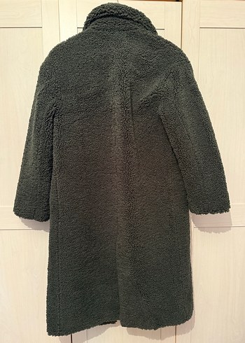 Zara Koyu Yeşil Peluş Kürk Kaban - Görsel 6