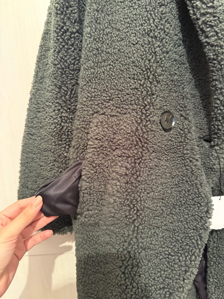 Zara Koyu Yeşil Peluş Kürk Kaban - Görsel 5