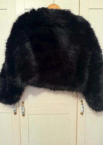 Mango Siyah Kısa Peluş Ceket Mont - Görsel 7