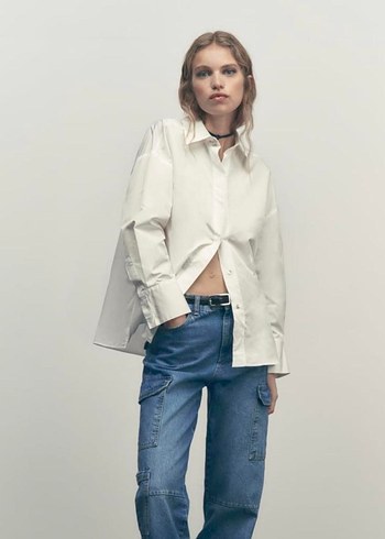 Zara Taş Düğmeli Beyaz Gömlek - Görsel 9