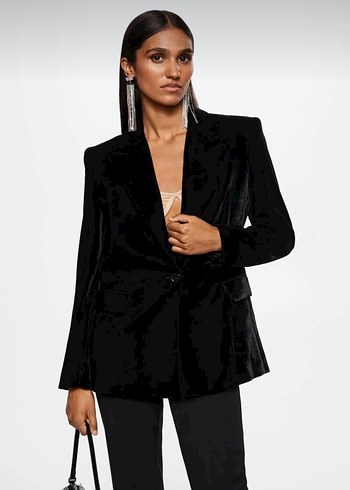 Mango Siyah Kadife Blazer Ceket - Görsel 2