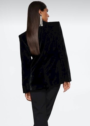 Mango Siyah Kadife Blazer Ceket - Görsel 9