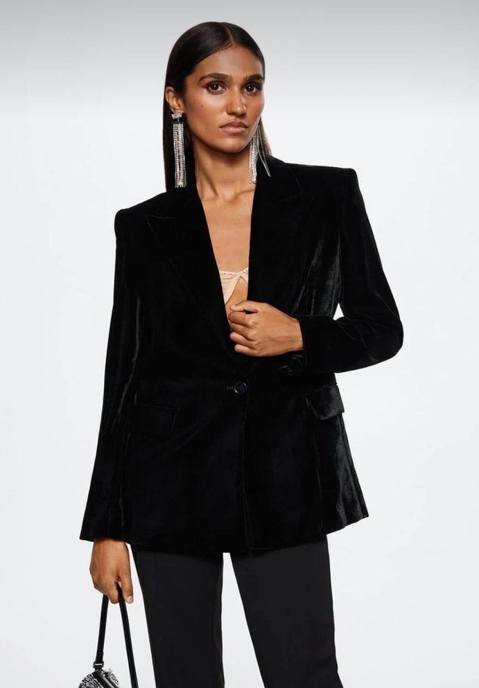 Mango Siyah Kadife Blazer Ceket - Görsel 2