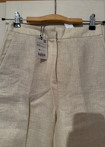 Zara Metalik Simli Keten Pantolon - Görsel 3