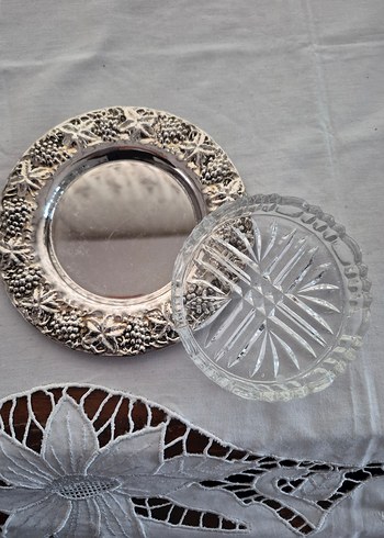 üzümlü gümüş kaplama Tabak ve Cam Tabak - Görsel 3