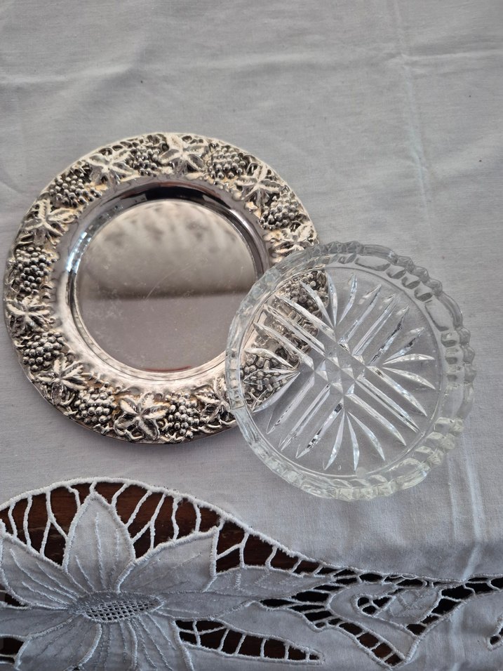 üzümlü gümüş kaplama Tabak ve Cam Tabak - Görsel 3