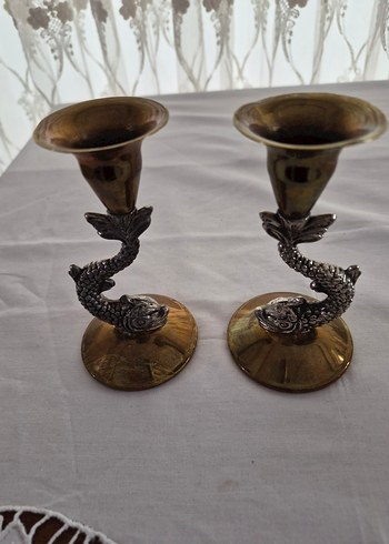 pirinç kio Balık Figürlü Şamdan Seti - Görsel 4