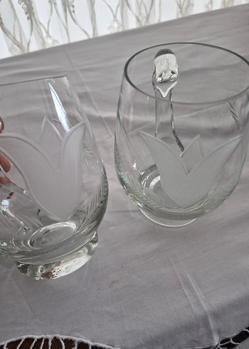 Oymalı kalem işçilikli Desenli vintage Cam Bardak - Görsel 7