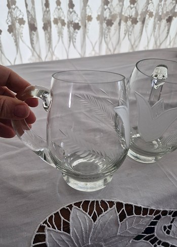 Oymalı kalem işçilikli Desenli vintage Cam Bardak - Görsel 5