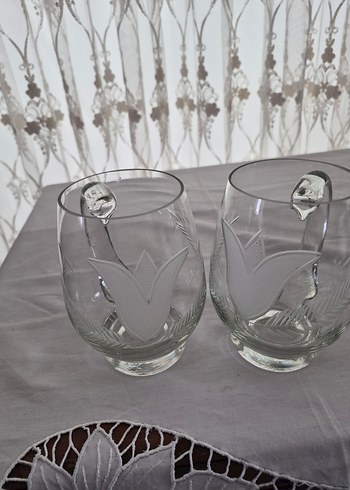 Oymalı kalem işçilikli Desenli vintage Cam Bardak - Görsel 2