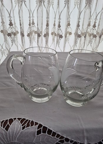 Oymalı kalem işçilikli Desenli vintage Cam Bardak - Görsel 3