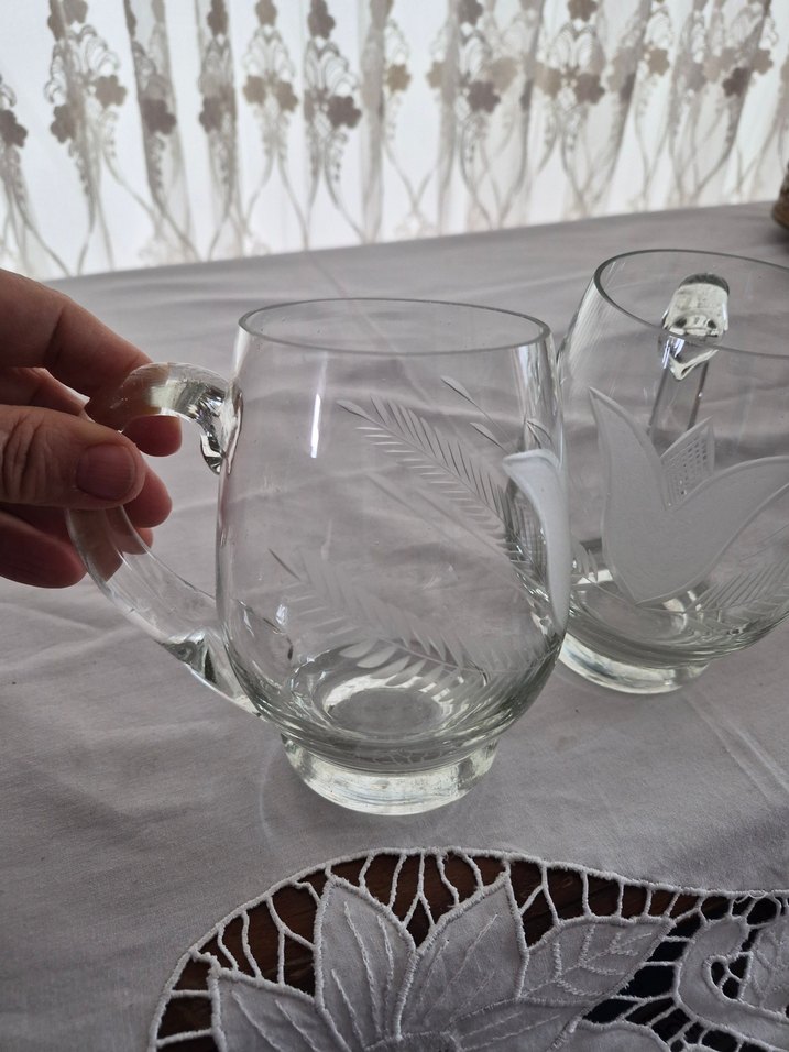 Oymalı kalem işçilikli Desenli vintage Cam Bardak - Görsel 5