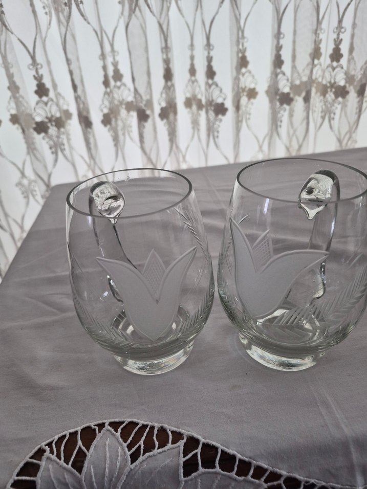 Oymalı kalem işçilikli Desenli vintage Cam Bardak - Görsel 2