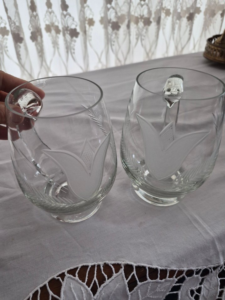 Oymalı kalem işçilikli Desenli vintage Cam Bardak - Görsel 4