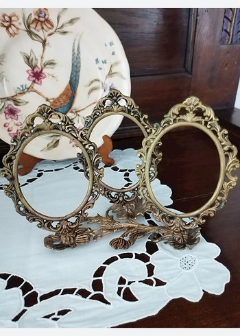 3Lü pirinç  vintage çerçeve ton farkı mevcut biraz - Görsel 2