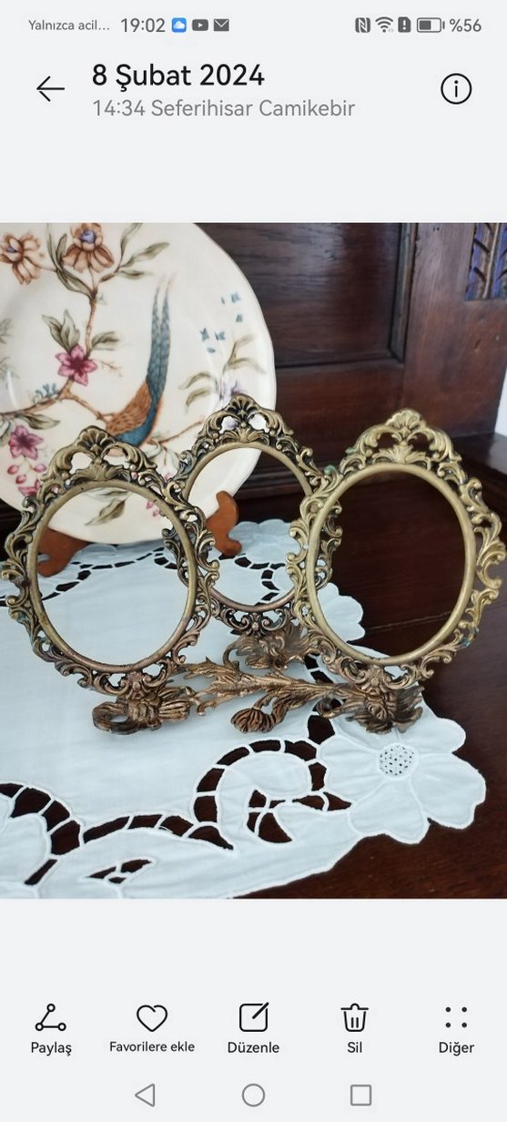 3Lü pirinç  vintage çerçeve ton farkı mevcut biraz - Görsel 2