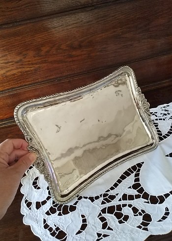 Vintage gümüş kaplama Dantel Detaylı 30x21 ölçülerinde tepsi