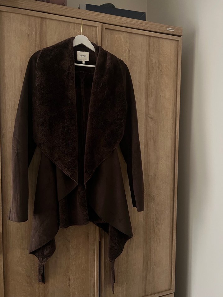 Koton Kaban Kahverengi Süet Kemerli Midi Kadın Kaban - Görsel 2