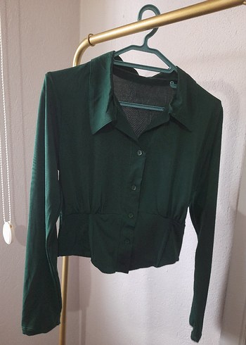 Kadın Koyu Yeşil Gömlek - Görsel 2