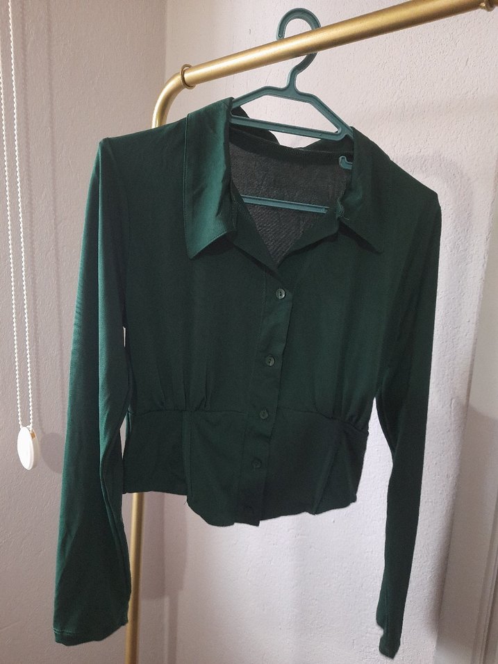 Kadın Koyu Yeşil Gömlek - Görsel 2