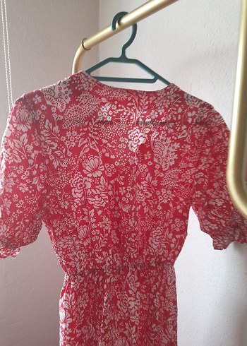 Kırmızı V Yaka Bohem Midi Elbise - Görsel 4