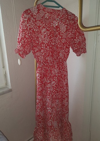 Kırmızı V Yaka Bohem Midi Elbise - Görsel 2