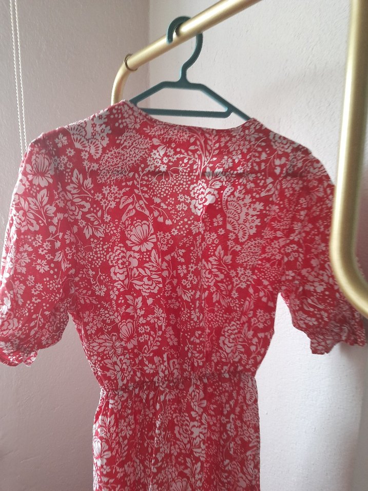 Kırmızı V Yaka Bohem Midi Elbise - Görsel 4