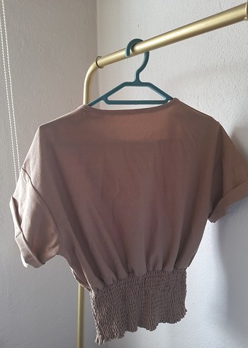 H&M Bej Keten Kadın Tişört, Kısa Kollu, Salaş