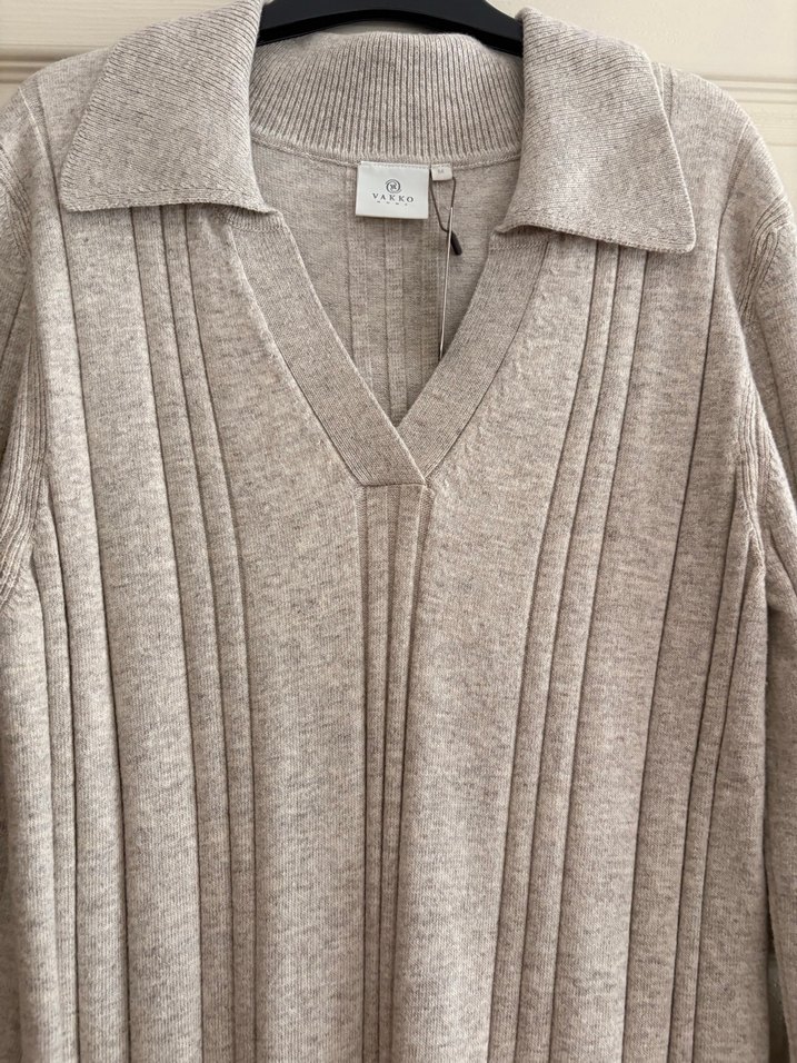 Bej Uzun Kollu kaşmir Örgü Kadın elbise vakko - Görsel 4