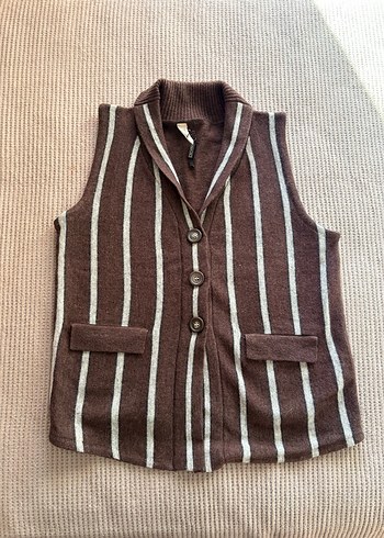 Yargıcı Kahverengi Çizgili Triko Kadın Yelek - Görsel 2