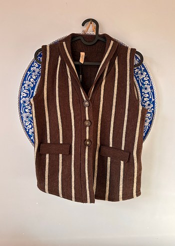 Yargıcı Kahverengi Çizgili Triko Kadın Yelek - Görsel 6