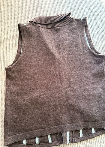 Yargıcı Kahverengi Çizgili Triko Kadın Yelek - Görsel 4