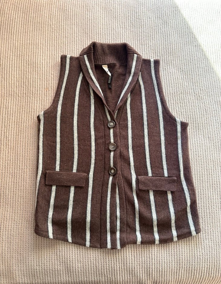 Yargıcı Kahverengi Çizgili Triko Kadın Yelek - Görsel 2