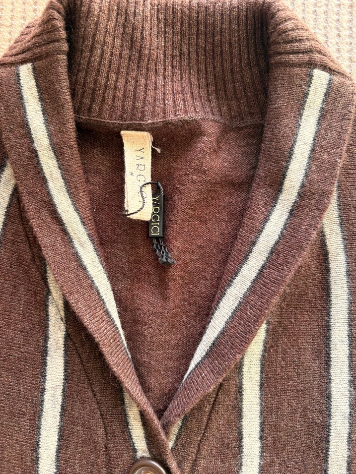 Yargıcı Kahverengi Çizgili Triko Kadın Yelek - Görsel 3
