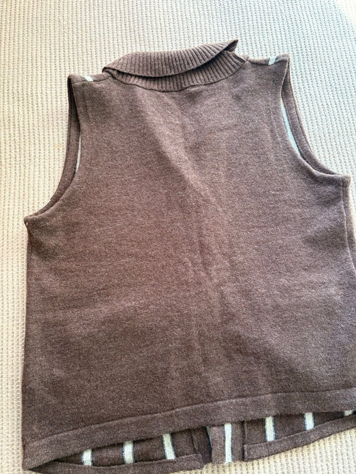 Yargıcı Kahverengi Çizgili Triko Kadın Yelek - Görsel 4