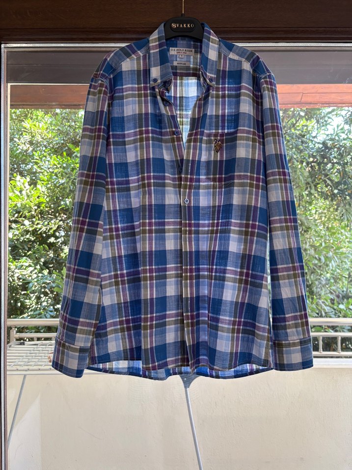 Erkek kareli Polo Uzun Kollu Pamuklu Gömlek - Görsel 5