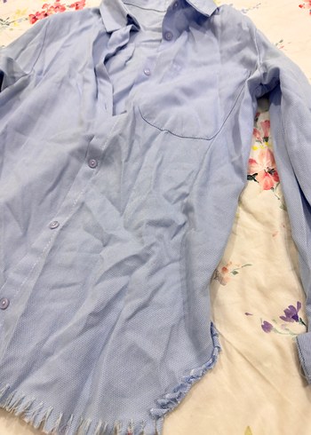 Mavi Pamuklu Uzun Kollu Gömlek - Görsel 2