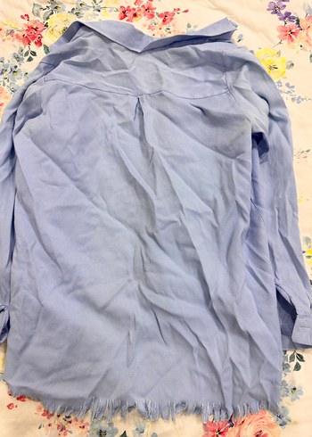 Mavi Pamuklu Uzun Kollu Gömlek - Görsel 3