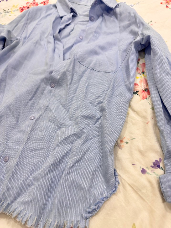 Mavi Pamuklu Uzun Kollu Gömlek - Görsel 2