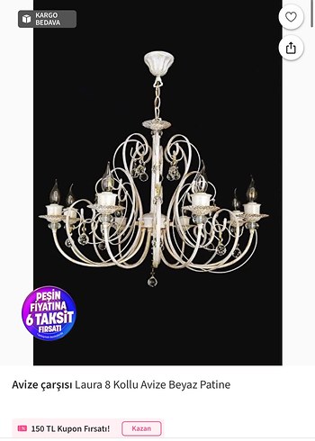 Beyaz Kristal Detaylı Avize - Görsel 3