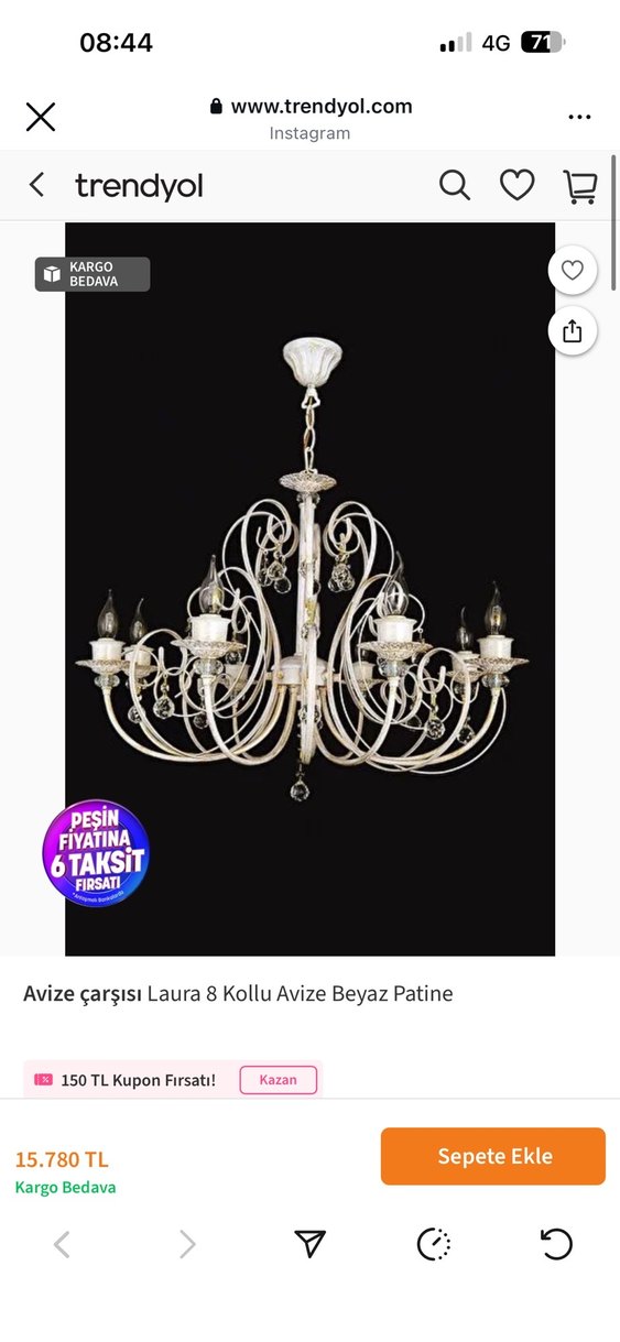 Beyaz Kristal Detaylı Avize - Görsel 3