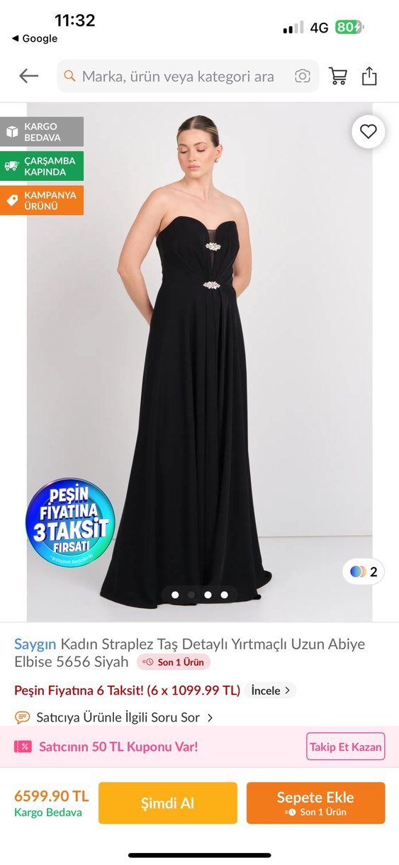 Saygın Kadın Siyah Straplez Uzun Abiye - Görsel 2