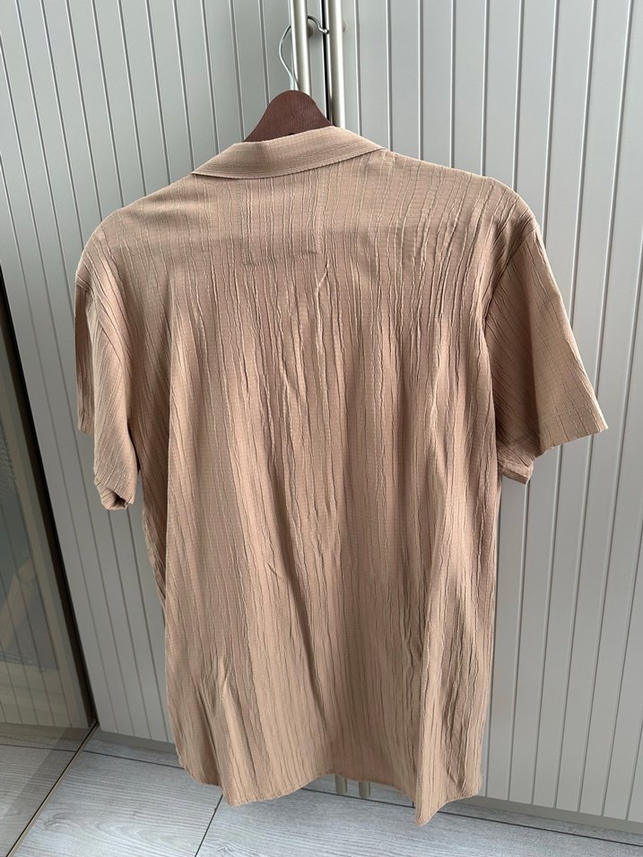 Bej Kısa Kollu Pilili Erkek Gömlek - Görsel 2